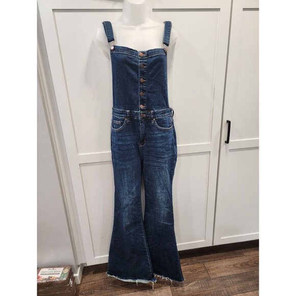 Judy Blue Pants - Judy Blue Flare Overalls Womens LARGE Blue Denim Jeans Stretch Bibs